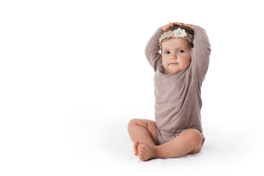 "Portratit of sweet baby girl on white background" stock image