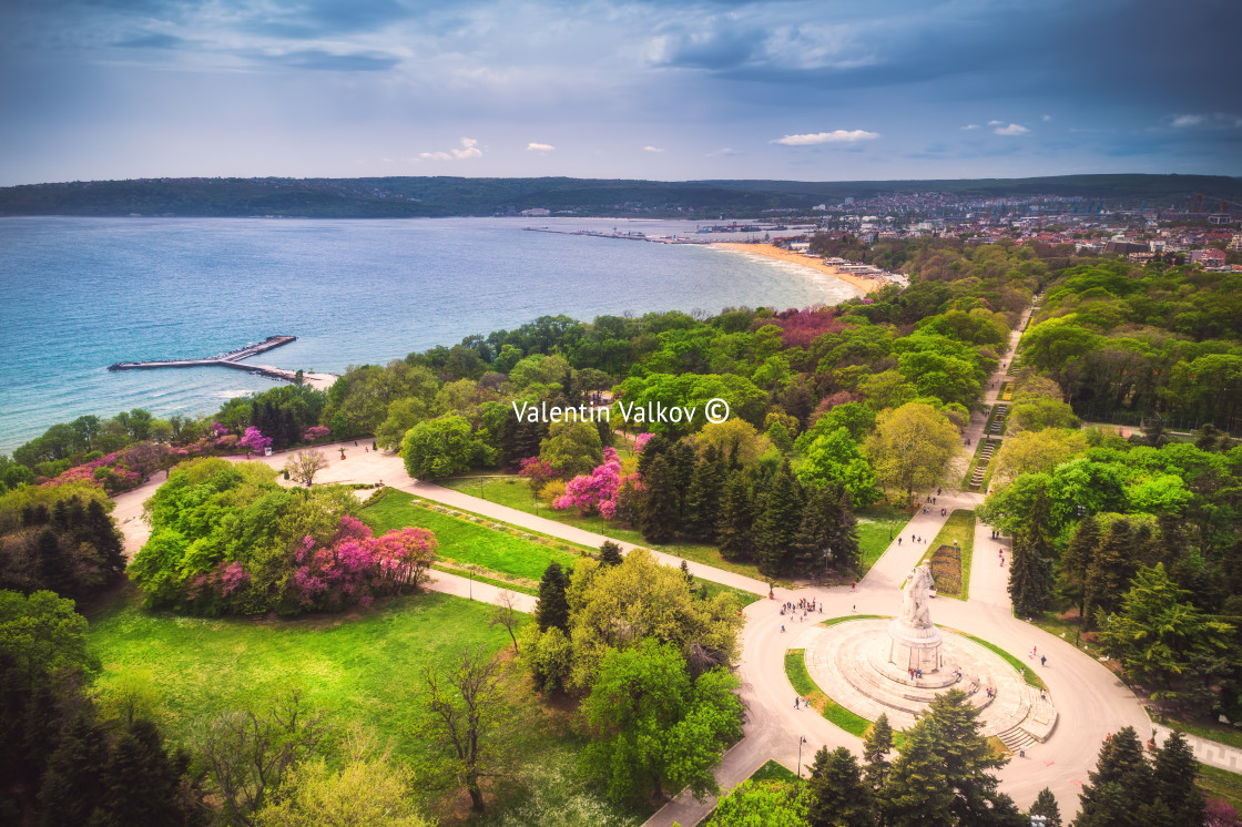 "Varna spring time, beautiful aerial view above sea garden" stock image