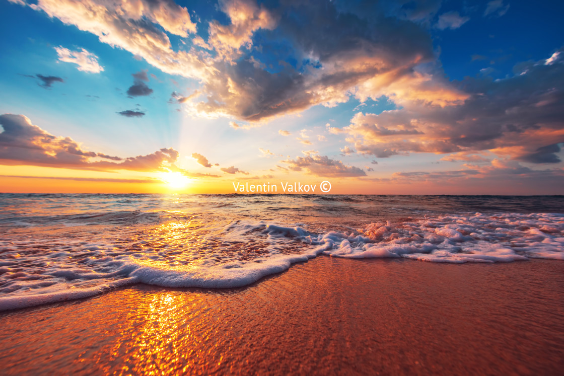 "Beautiful sunrise over the tropical sea" stock image