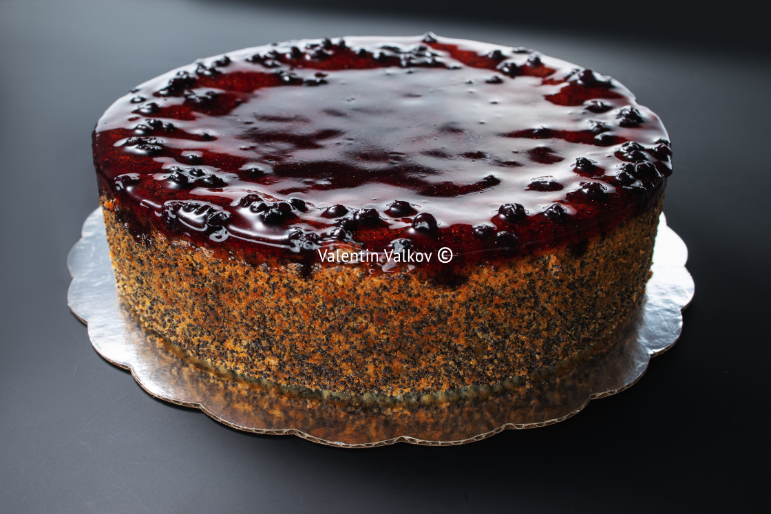 "Cake with berry fruits, chia cereals and nuts isolated" stock image