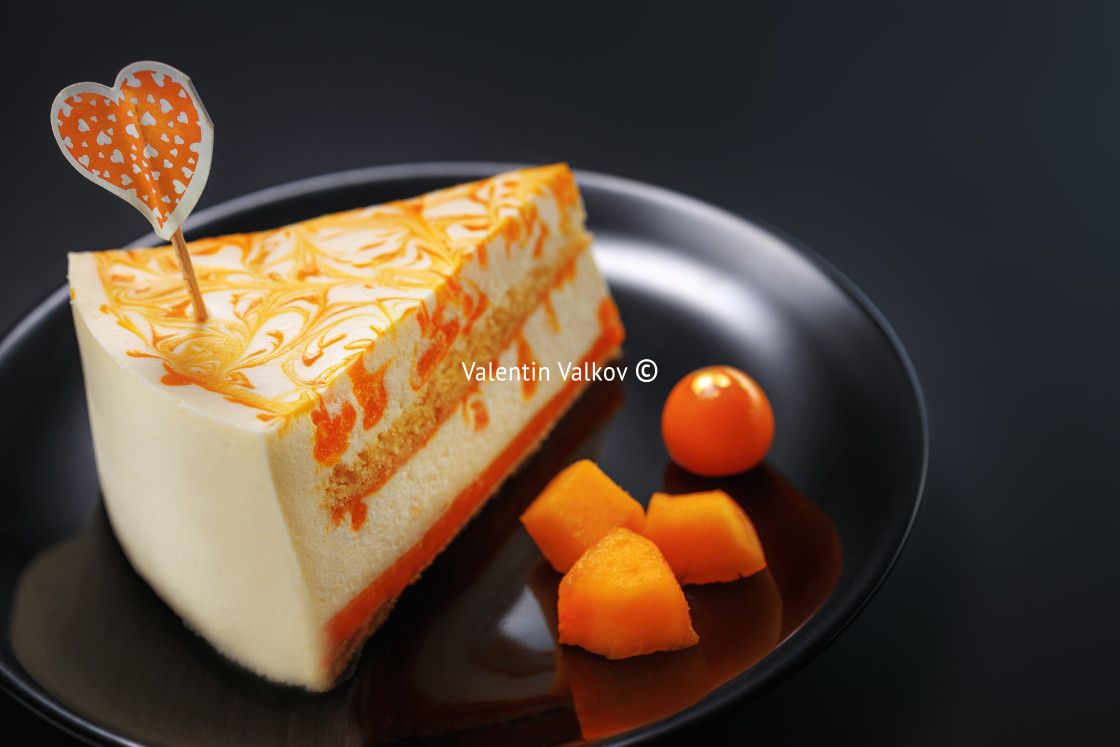 "Mousse cake with mango puree and cream" stock image