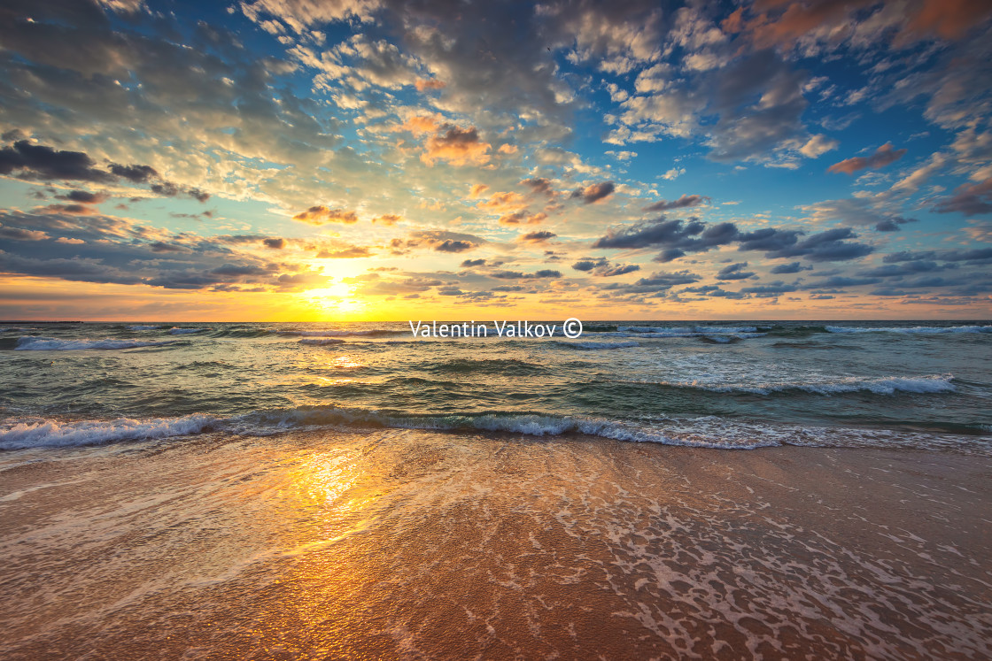 "Beach sunrise over the tropical sea" stock image