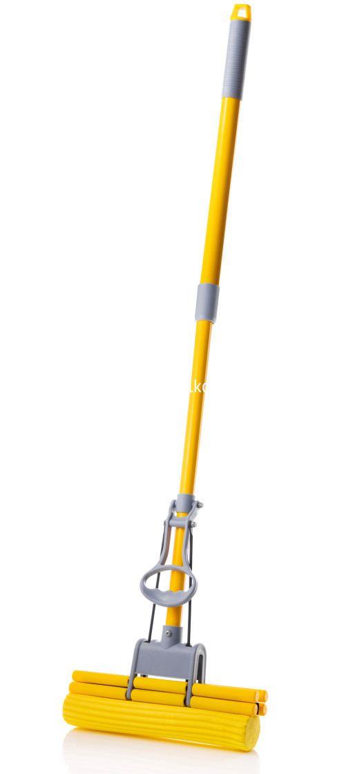 "Yellow wall washing mop isolated, house cleaning tools" stock image