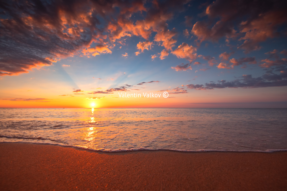 "Beach sunrise over the tropical sea" stock image