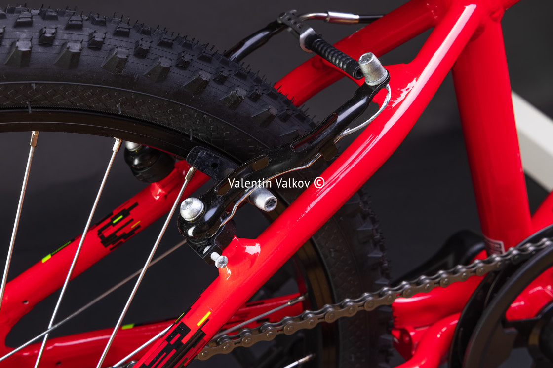 "Sport mountain red bicycle isolated on black background" stock image