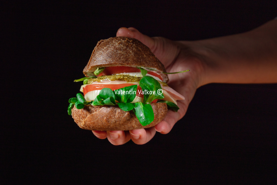 "Healthy Vegan Burger. Hamburgers on a wooden table." stock image