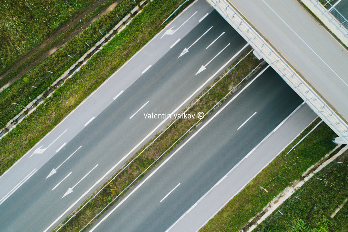 "Driving on open road, Aerial view" stock image