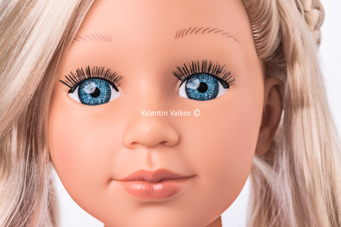 "Make-up and hairdressing head of a beautiful doll with real skin" stock image