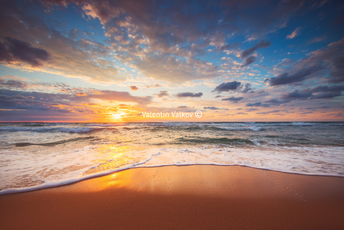 "Beach sunrise over the tropical sea" stock image