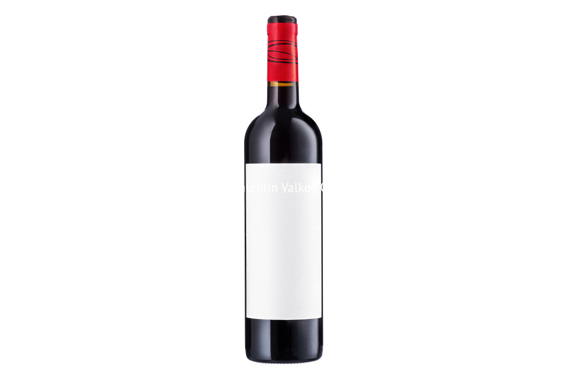 "Wine bottle with label and red wine isolated on white background" by Valentin Valkov - £20.00 "Wine bottle with label and red wine isolated on white background" stock image