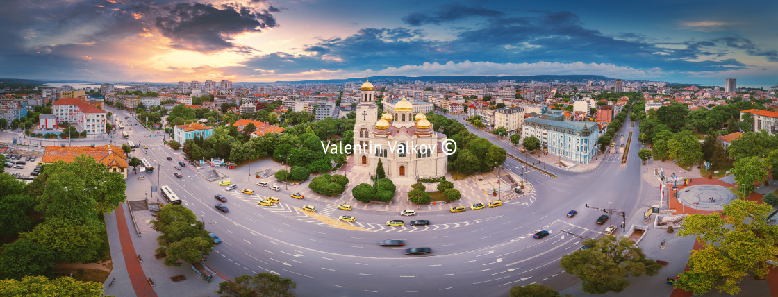 "The Cathedral of the Assumption in Varna, Aerial panoramic view" stock image