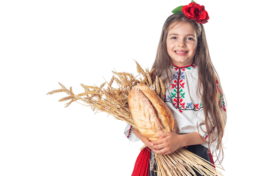 "Portrait of a beautiful girl woman in traditional Bulgarian folk" stock image