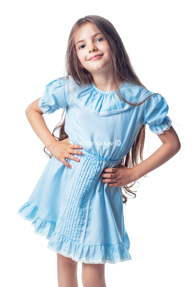 "Portrait of little girl wear vintage doll dress with beautiful f" stock image