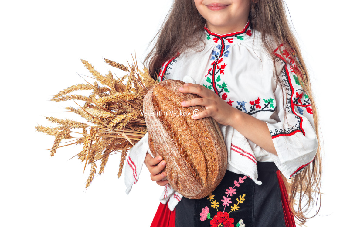 "Portrait of a beautiful girl woman in traditional Bulgarian folk" stock image