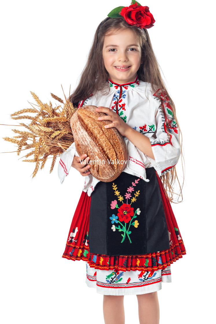 "Portrait of a beautiful girl woman in traditional Bulgarian folk" stock image