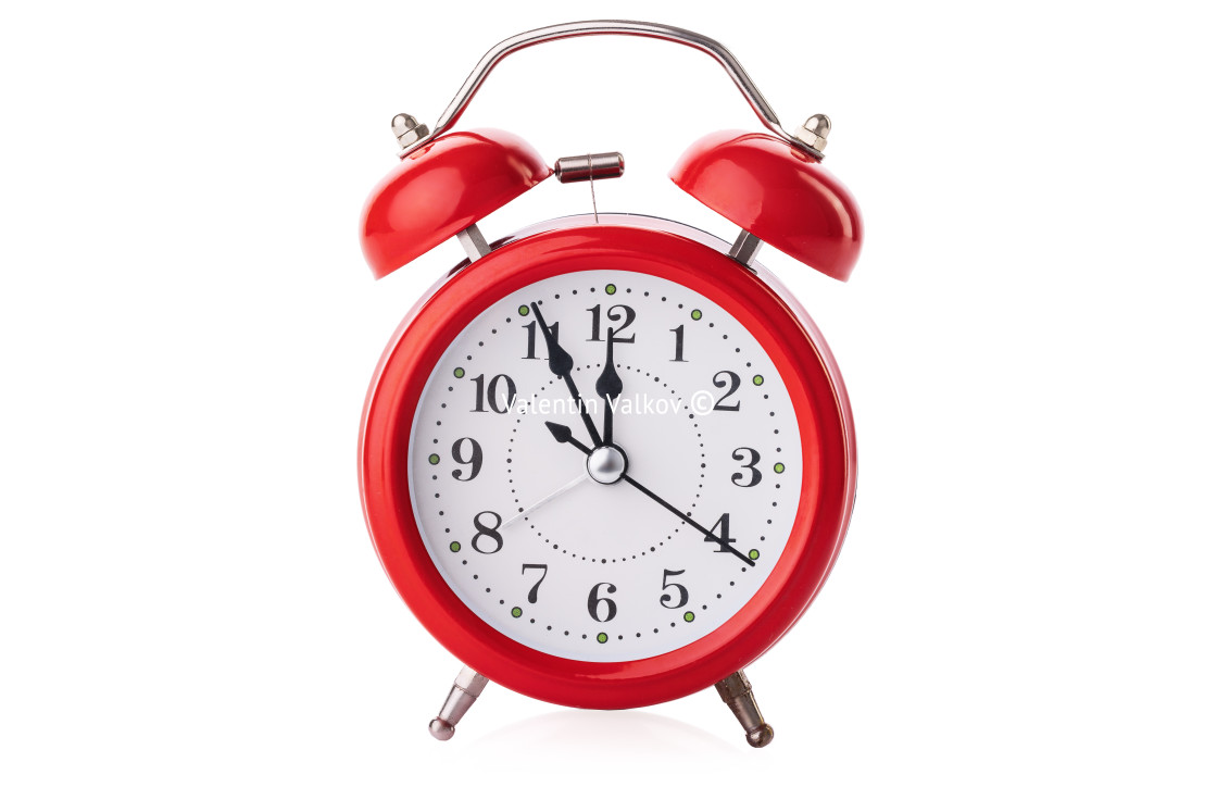 "Red alarm clock isolated on white background with clipping path" stock image