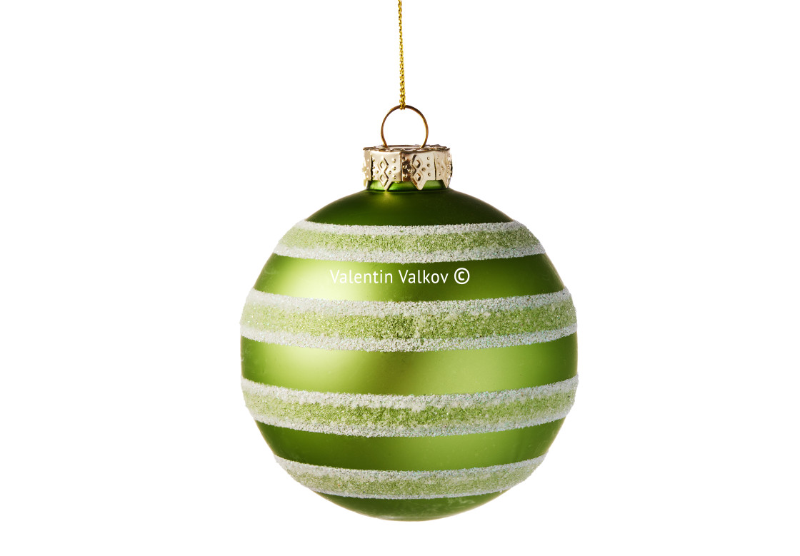 "Christmas tree green glitter ball isolated on white background." stock image