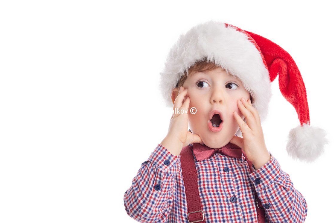 "Good baby boy with tie and suspender in Santa Claus cloth, Chris" stock image