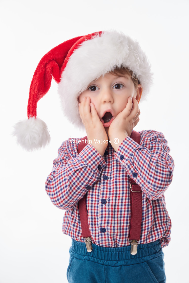 "Good baby boy with tie and suspender in Santa Claus cloth, Chris" stock image