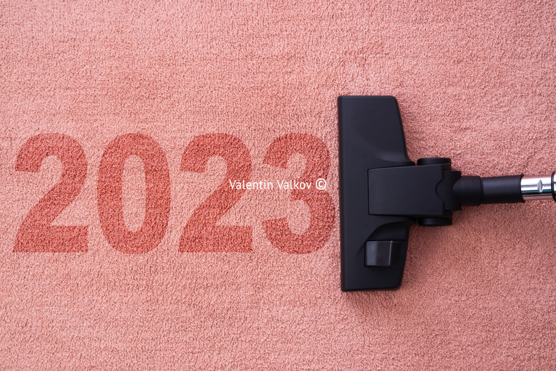 "home cleaning with vacuum cleaner and copy space for a text. New" stock image