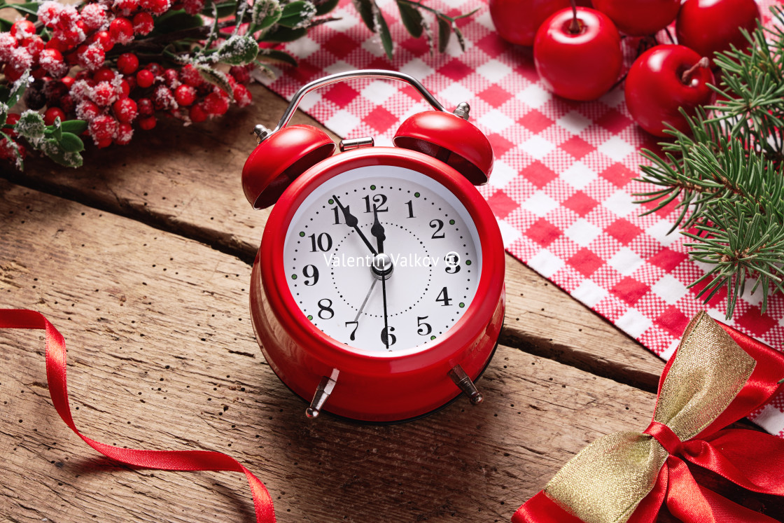 "Christmas alarm clock counting minutes till midnight on holidays" stock image