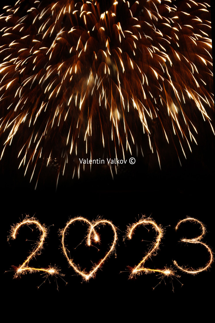 "2023 written with fireworks as a background" stock image