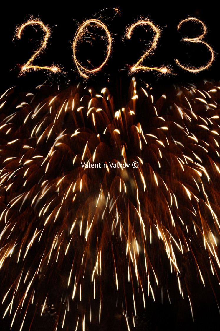 "2023 written with fireworks as a background" stock image