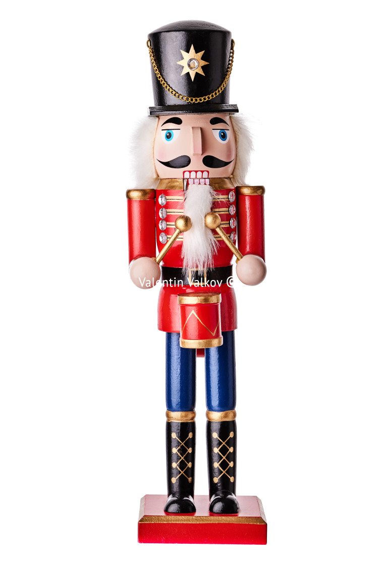 "Nutcracker Christmas soldier on white background. Wooden Christm" stock image