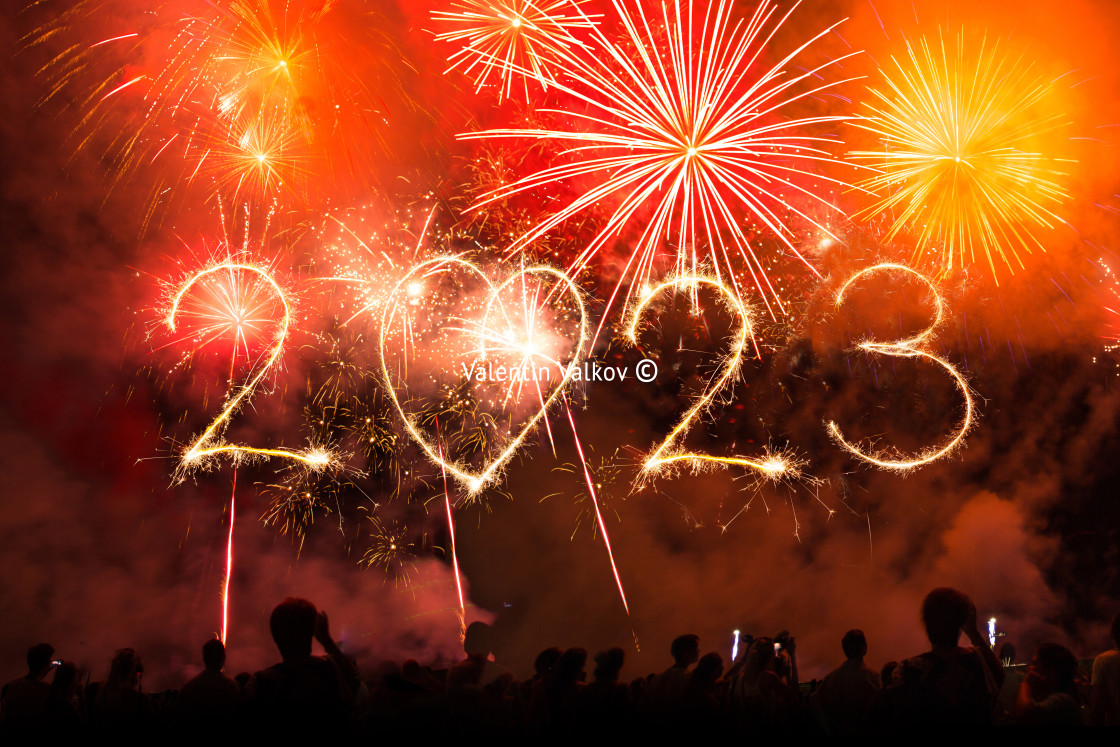 "2023 written with fireworks as a background" stock image