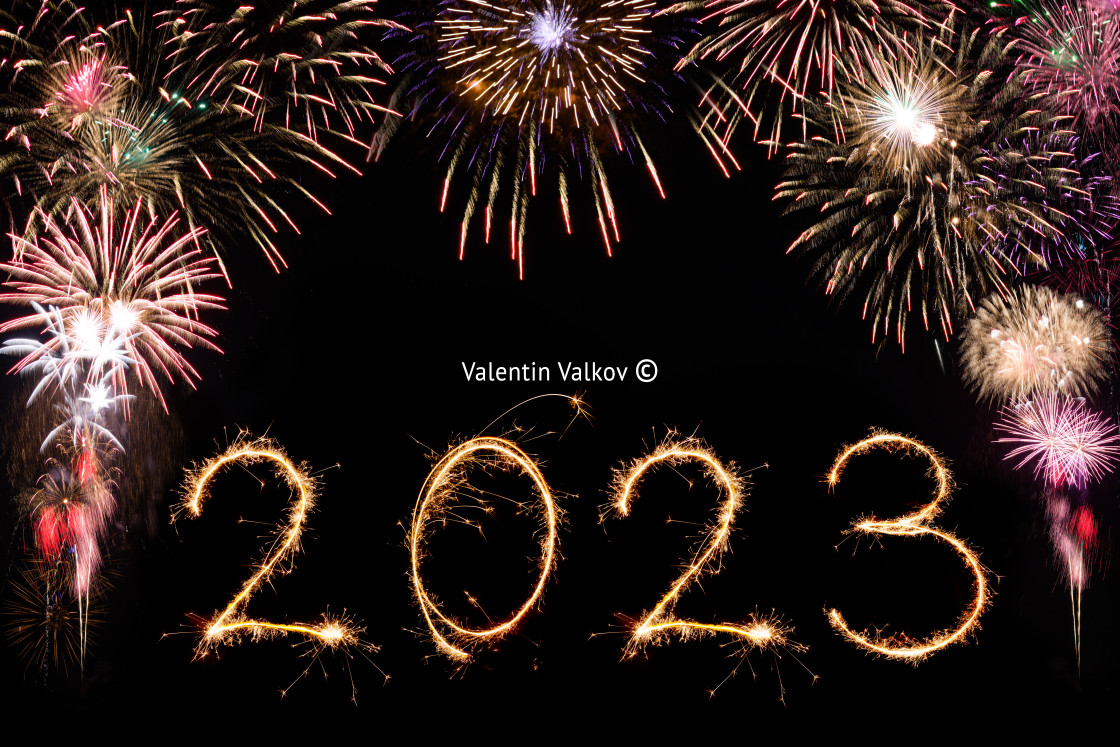 "Sparkle firework on black background, happy new year 2023 concep" stock image