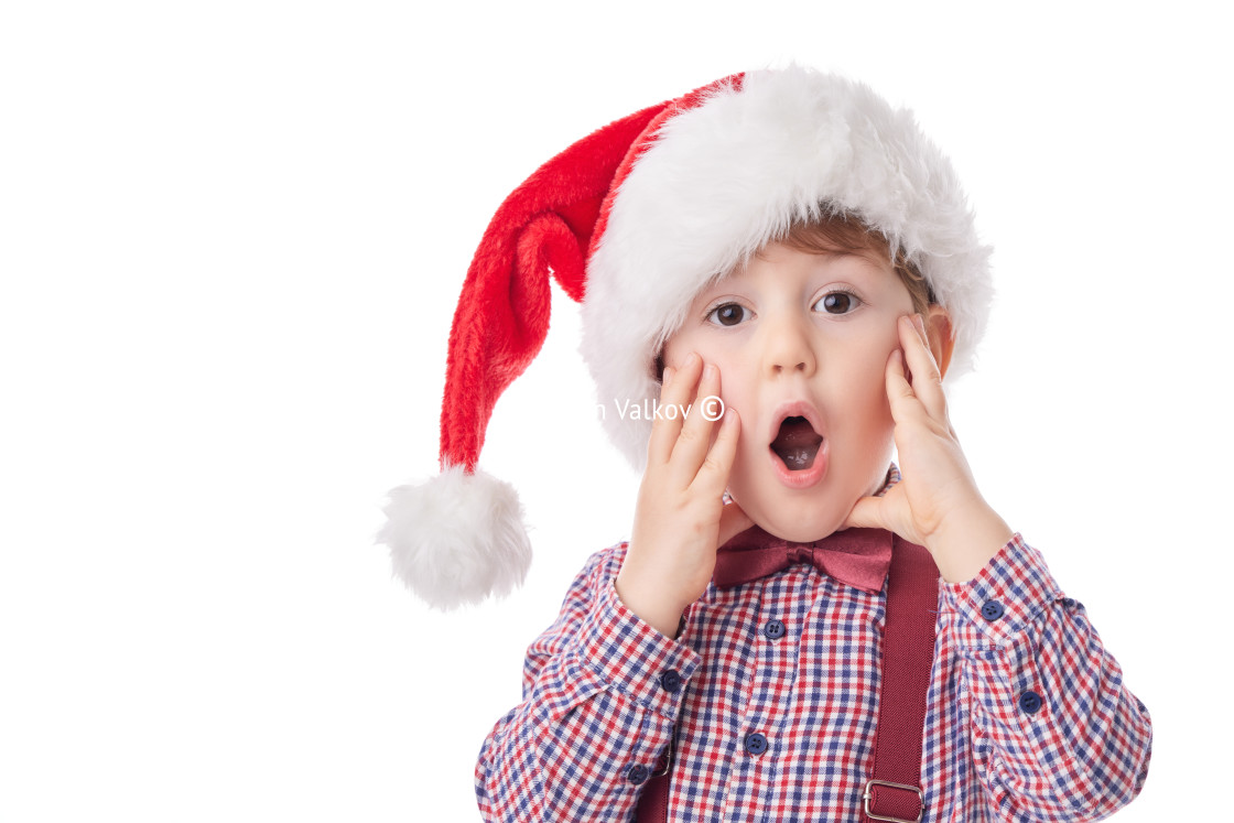 "Good baby boy with tie and suspender in Santa Claus cloth, Chris" stock image