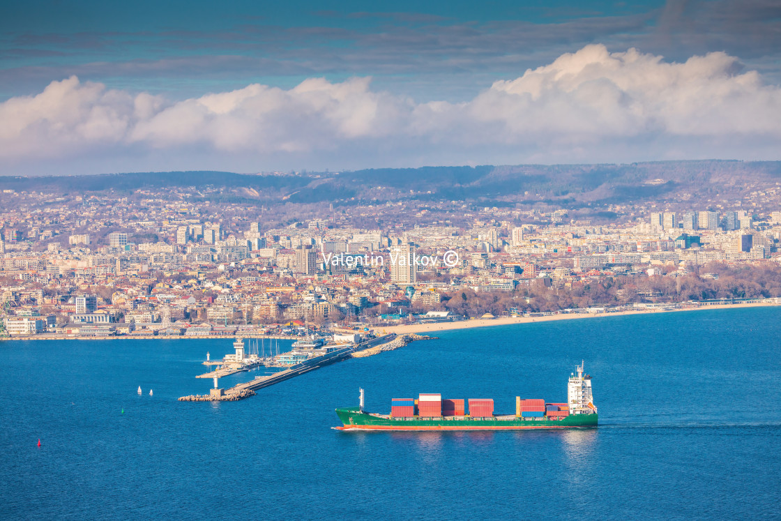 "Panoramic cityscape view of Varna city, Bulgaria. Aerial panoram" stock image