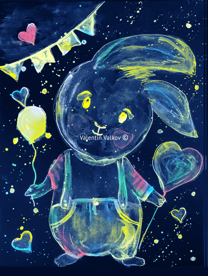 "Aquarelle watercolor painting of cute bunny painting on canvas with love hearts, splatters and balloon in hand" by Valentin Valkov - $38.02 "Aquarelle watercolor painting of cute bunny painting on canvas with love hearts, splatters and balloon in hand" stock image