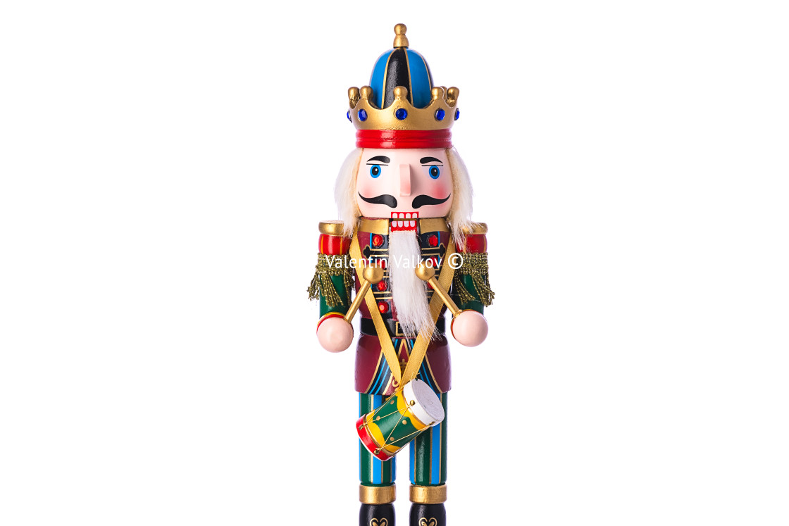 "Nutcracker Christmas soldier on white background, toy figurine" stock image