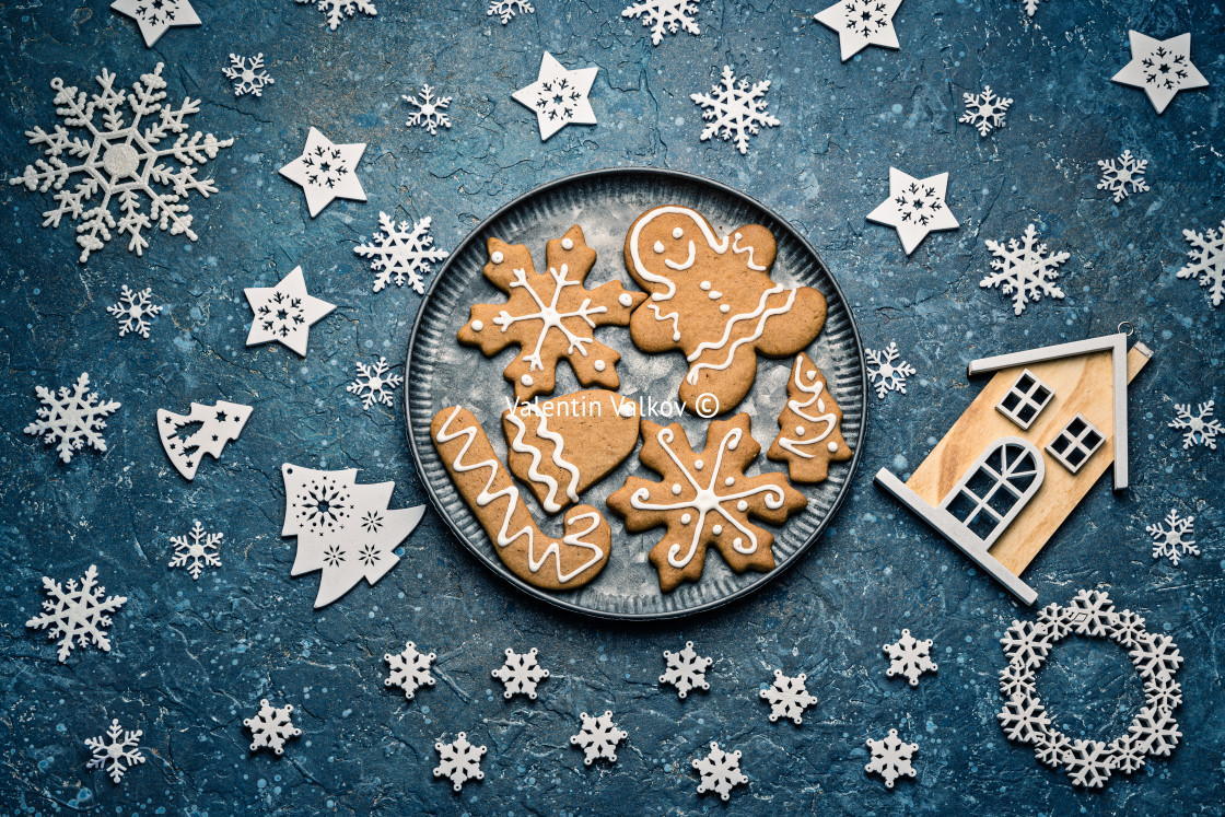 "Christmas cookies with icing decoration isolated on white background, holidays winter biscuits" stock image