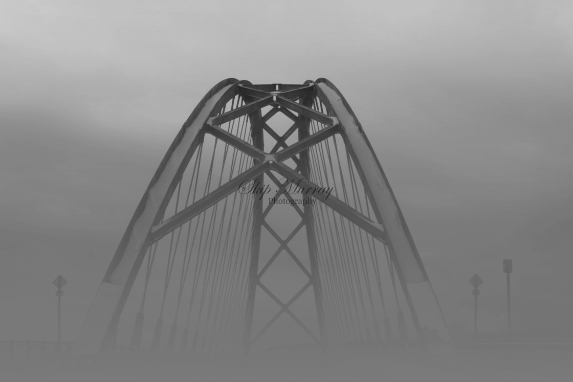 "New England Bridge in mist" stock image