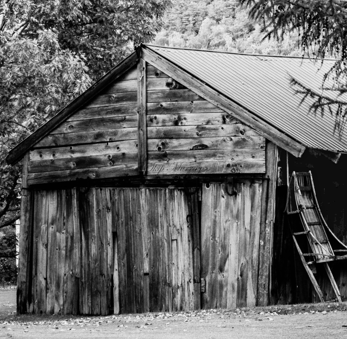 "Barn with sled" stock image