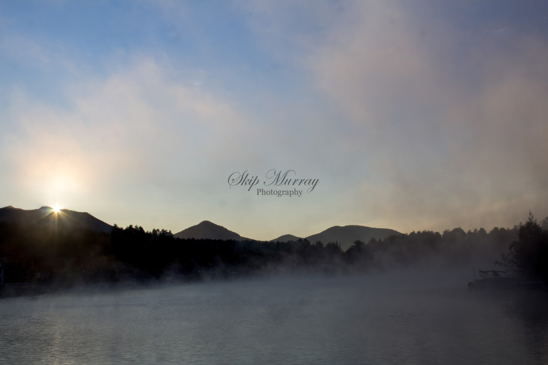 "Lake Flower at Sunrise on a misty morning" stock image