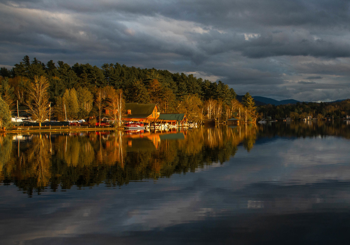 "Lake Flower Boat House at Sunset" stock image