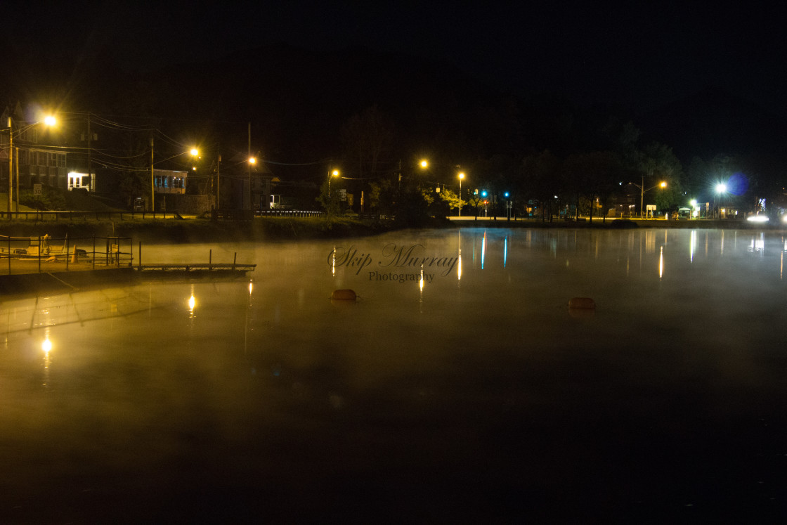 "Mist on a late night at Lake Flower" stock image