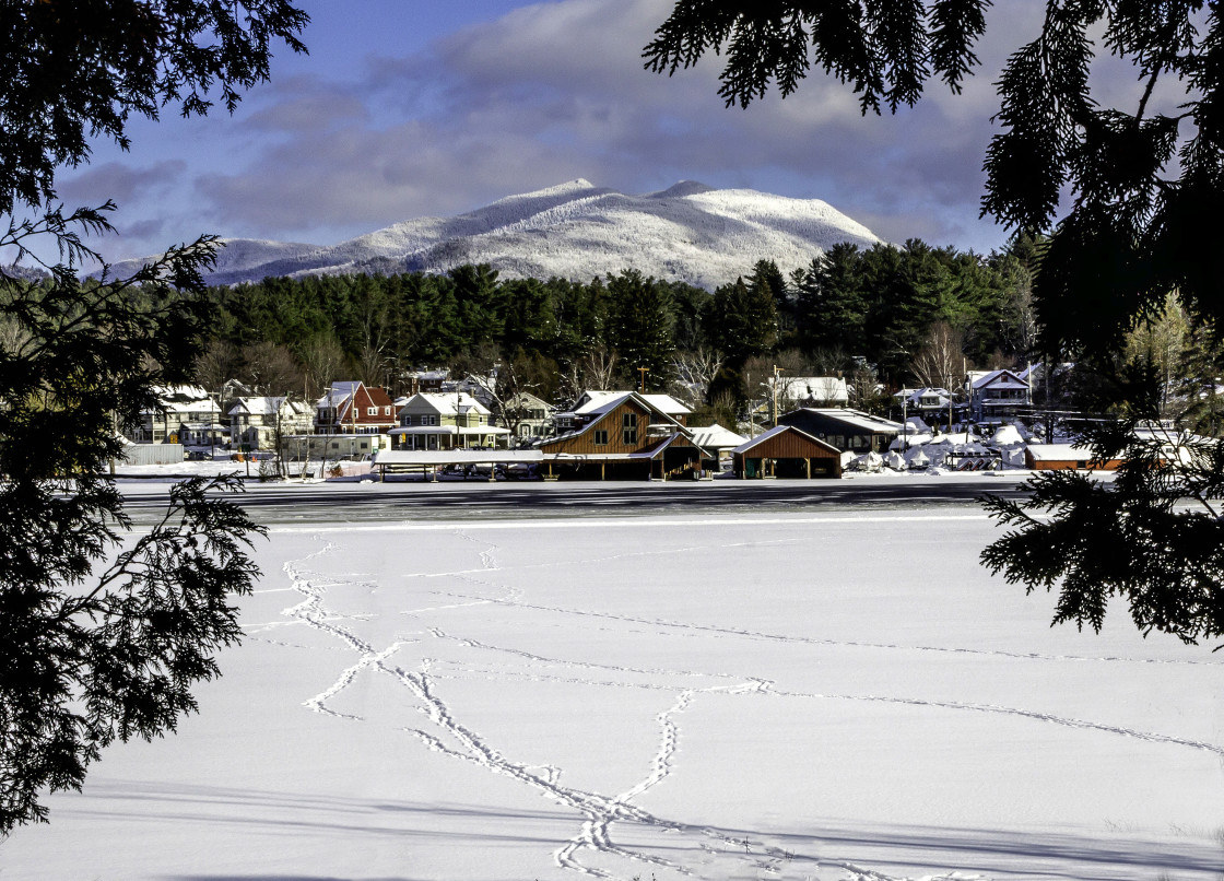 "Looking across Lake Flower onto McKenzie Mountain on a winter day." stock image