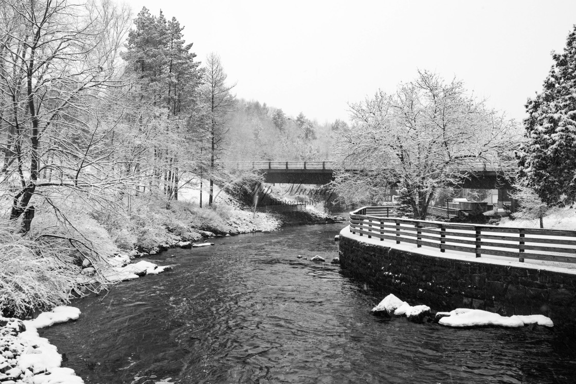 "Saranac River, Saranac Lake, NY., Winter View" stock image