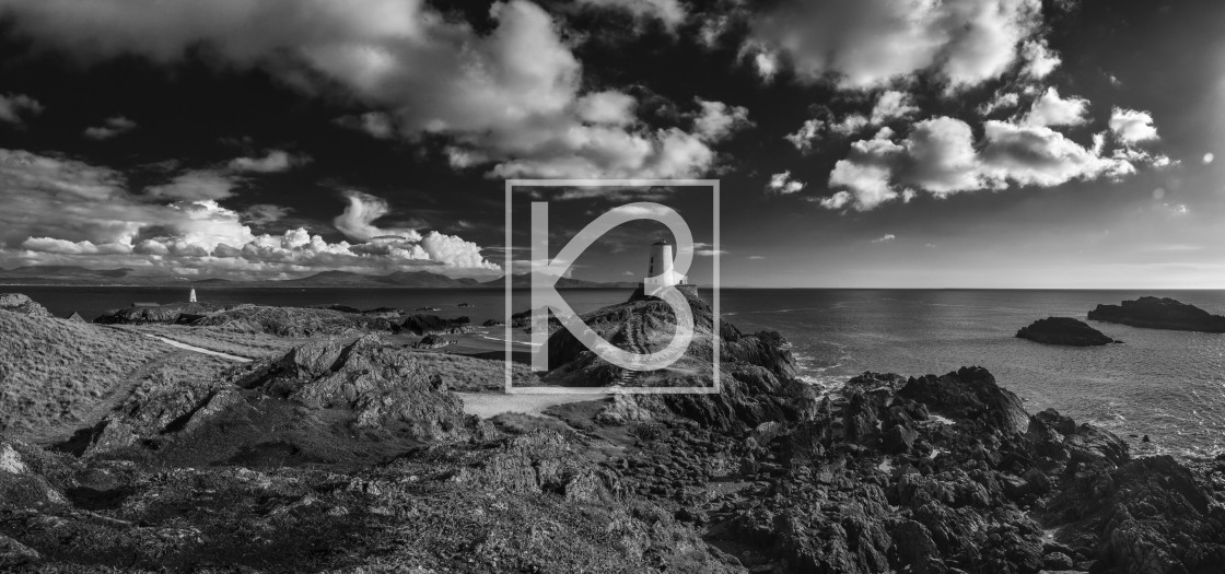 "Twr Mawr Lighthouse - Panorama in Black and White" stock image