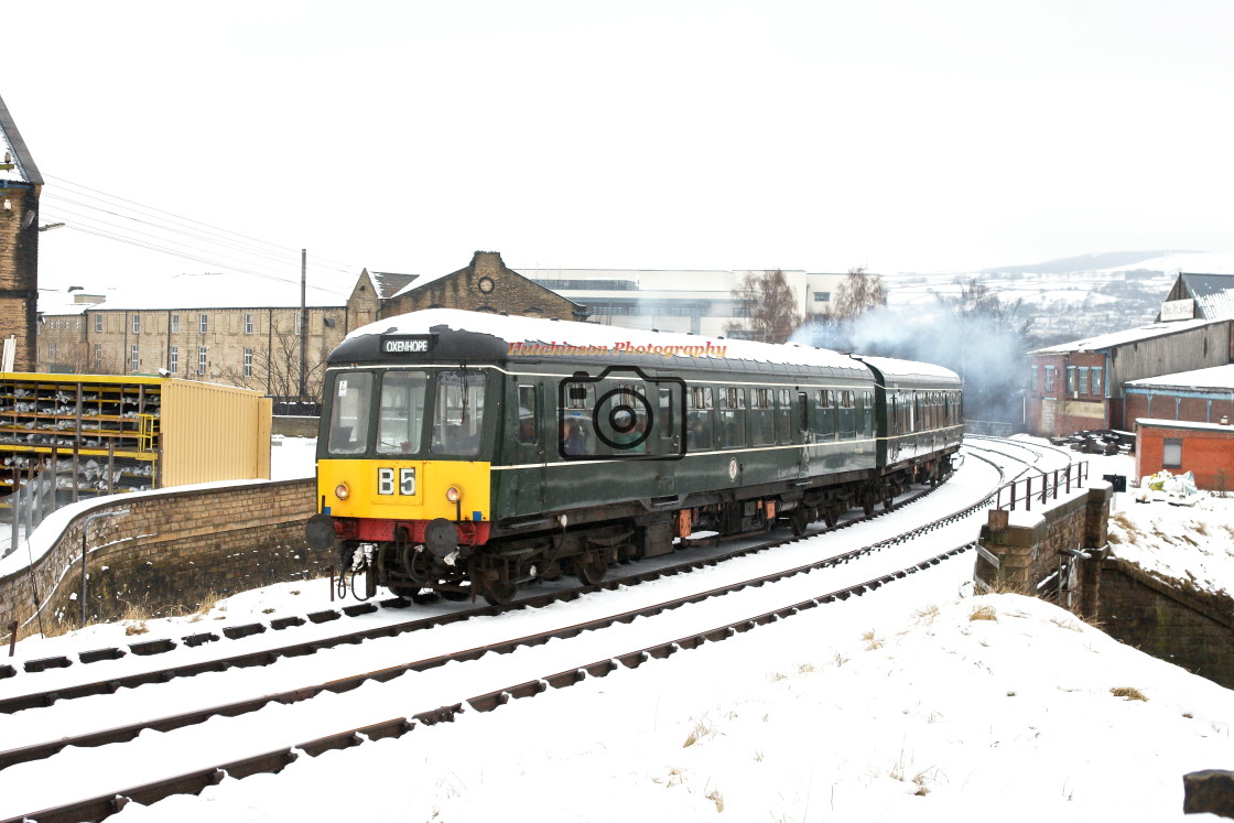 "EX BR DMU on a snowy day Keighley Yorkshire, United Kingdom" stock image