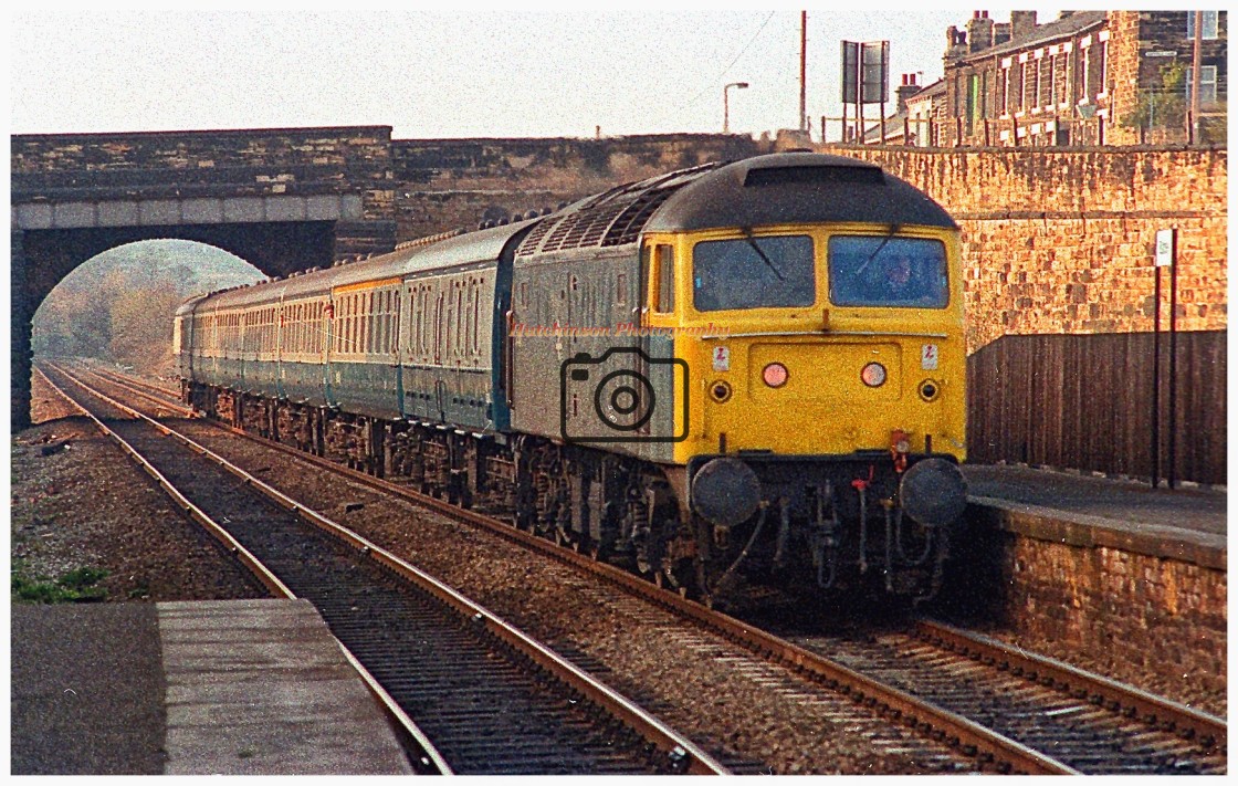 "BR Class 47 aproaching Batley station." stock image