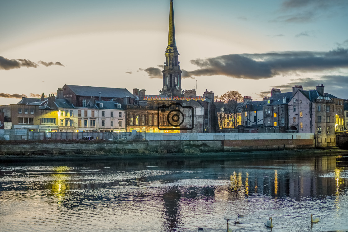 "Ayr Town Hall at dusk" stock image