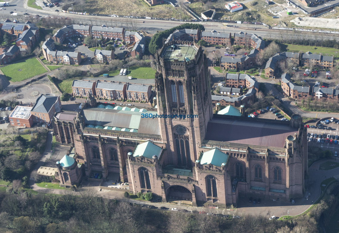 "aerial photo Liverpool Anglican Cathedral" stock image