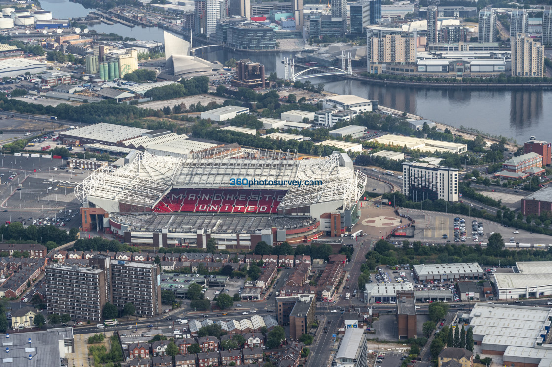 "Aerial photo Manchester United Old Trafford stadium" stock image