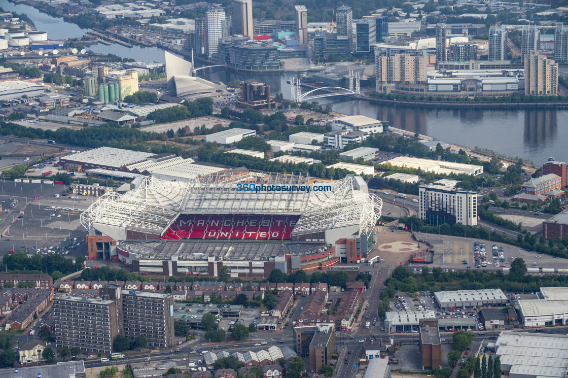 "Aerial photo Manchester United Old Trafford stadium" stock image