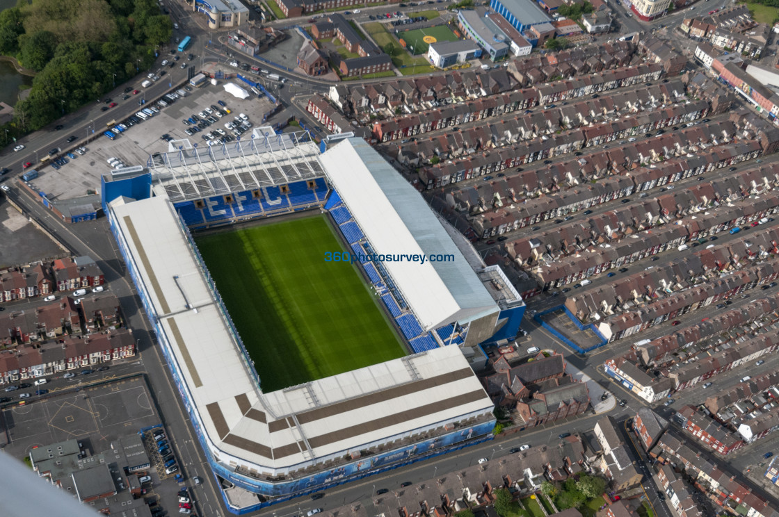 "Goodison Park stadium aerial photo" stock image